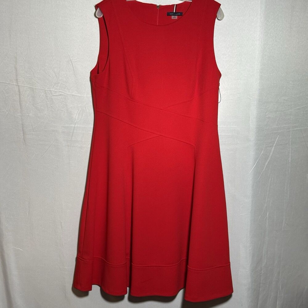 Tommy Hilfiger Red Fit Flare Dress Size 14 Sleeveless Midi Career Classic NWOT